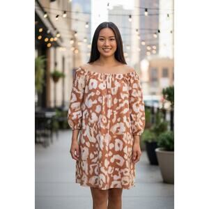 Elizabeth and James Orange + White Casual Knee Length Dress Size XL